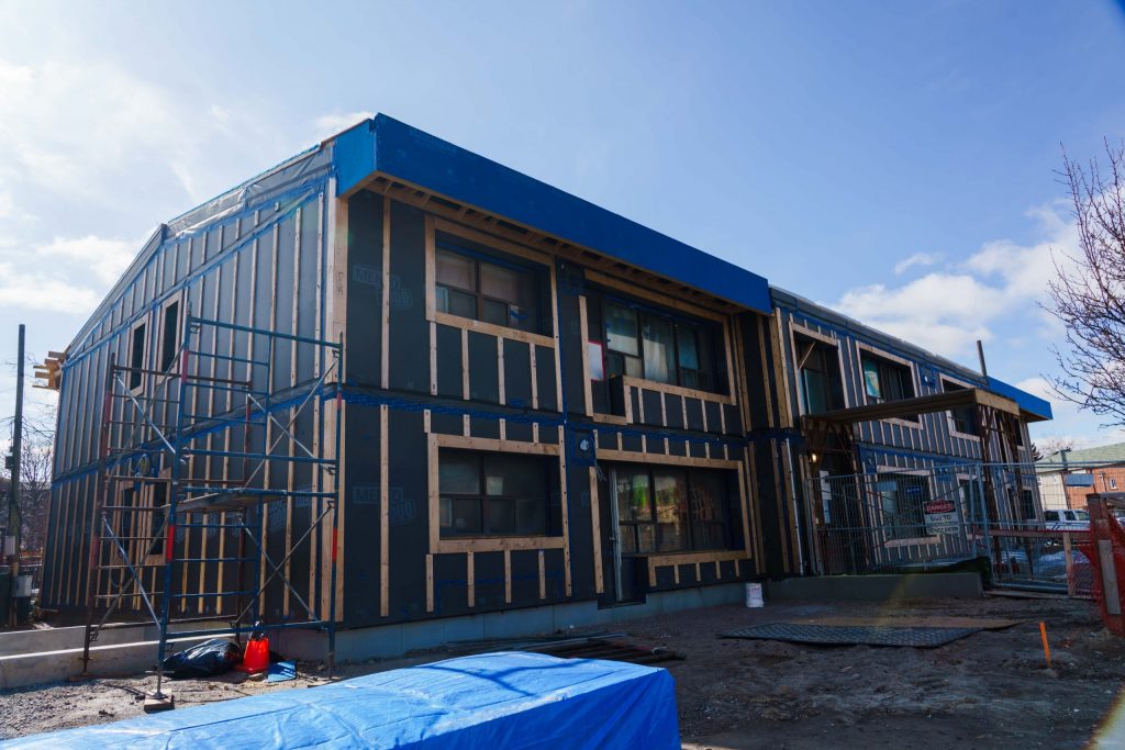 The exterior of 575 Danforth Road, a Retrofit Accelerator project under construction.